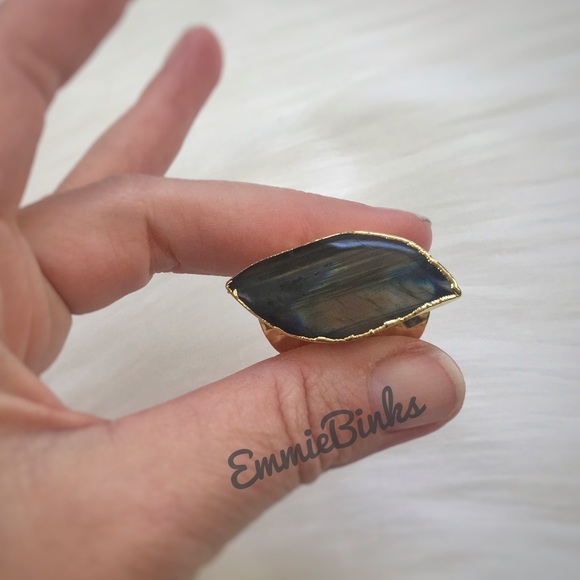 New Natural Labradorite Crystal Cocktail Ring / Water Drop Statement Ring - Picture 4 of 14